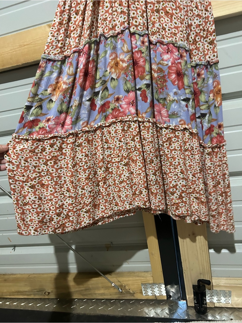 Umgee Floral Patchwork Boho Midi Dress Bell Sleeve Blue Rust S Cottagecore - Picture 6 of 7